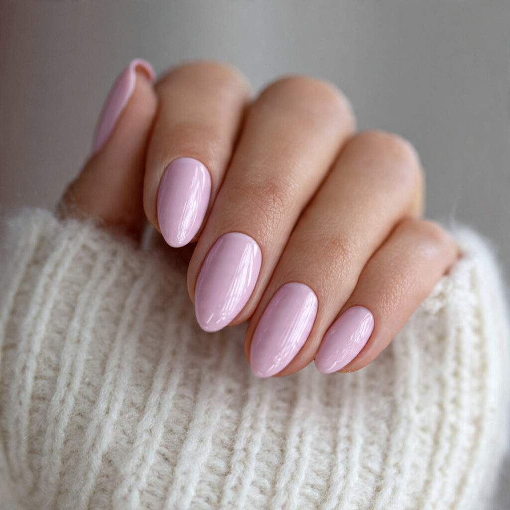 classy short january nails with soft almond