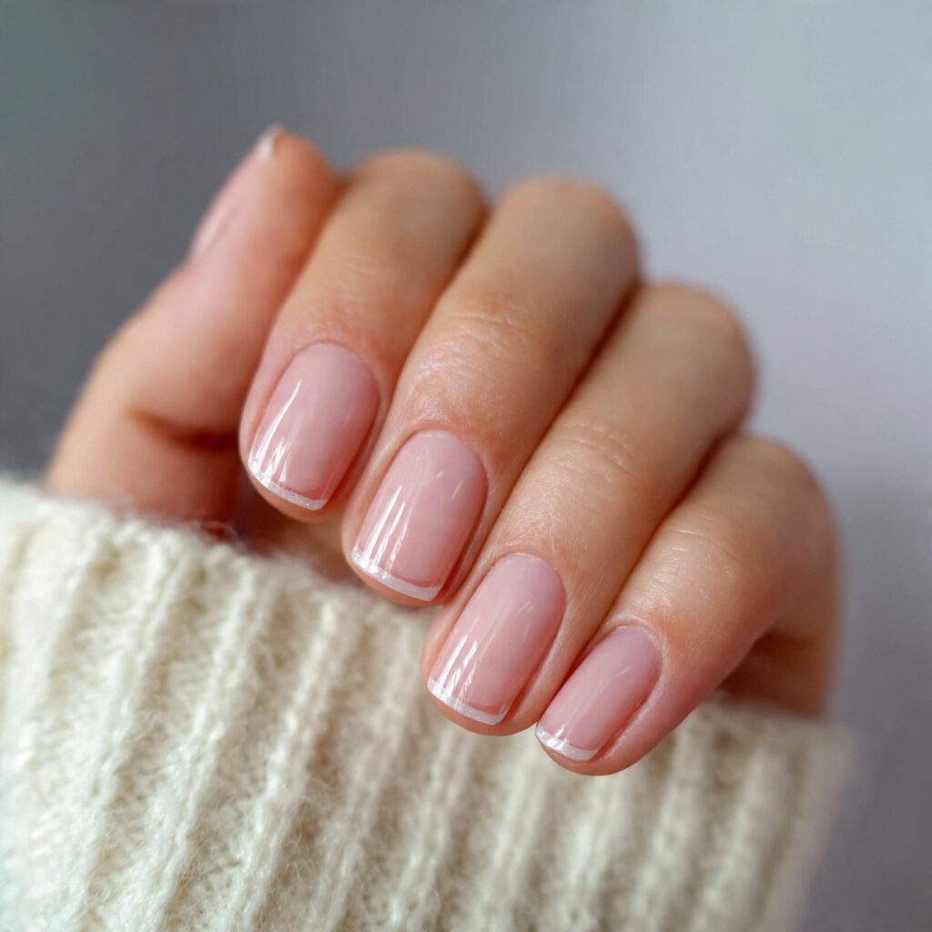 clean short january nails with clear protective