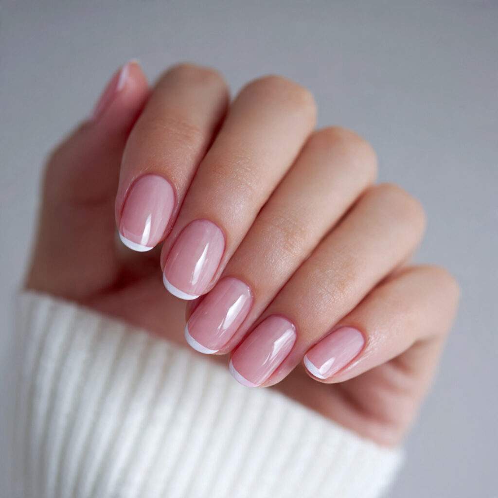 clear nails with a minimal pink accent