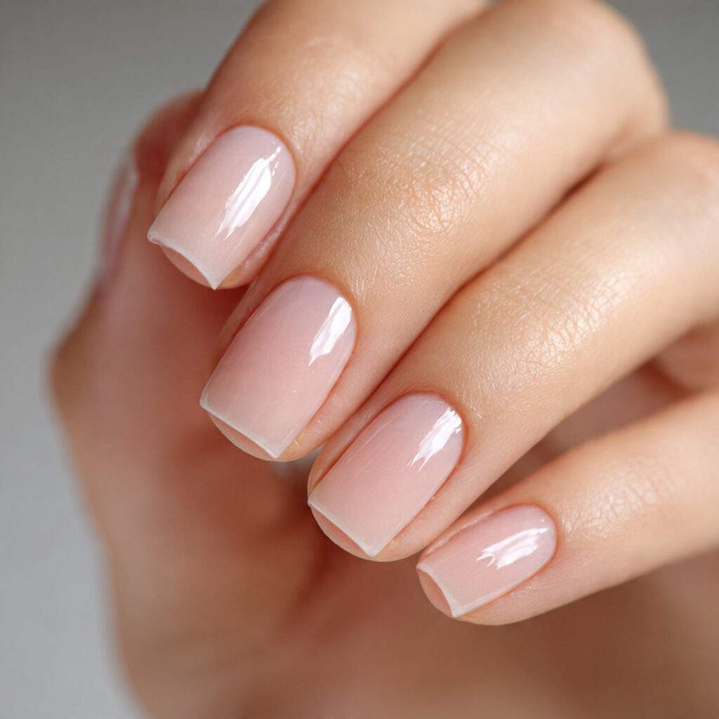 close up of bare nails coated with clear