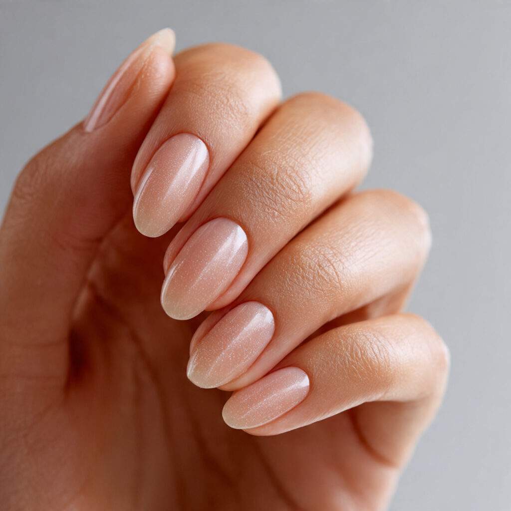 close up of bare nails with almond oil