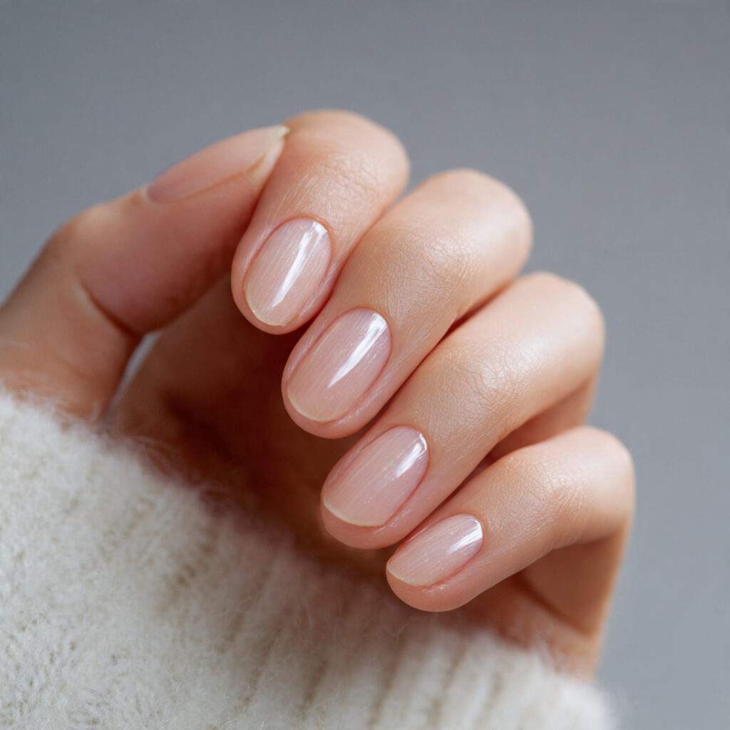 close up of natural nails with invisible silk