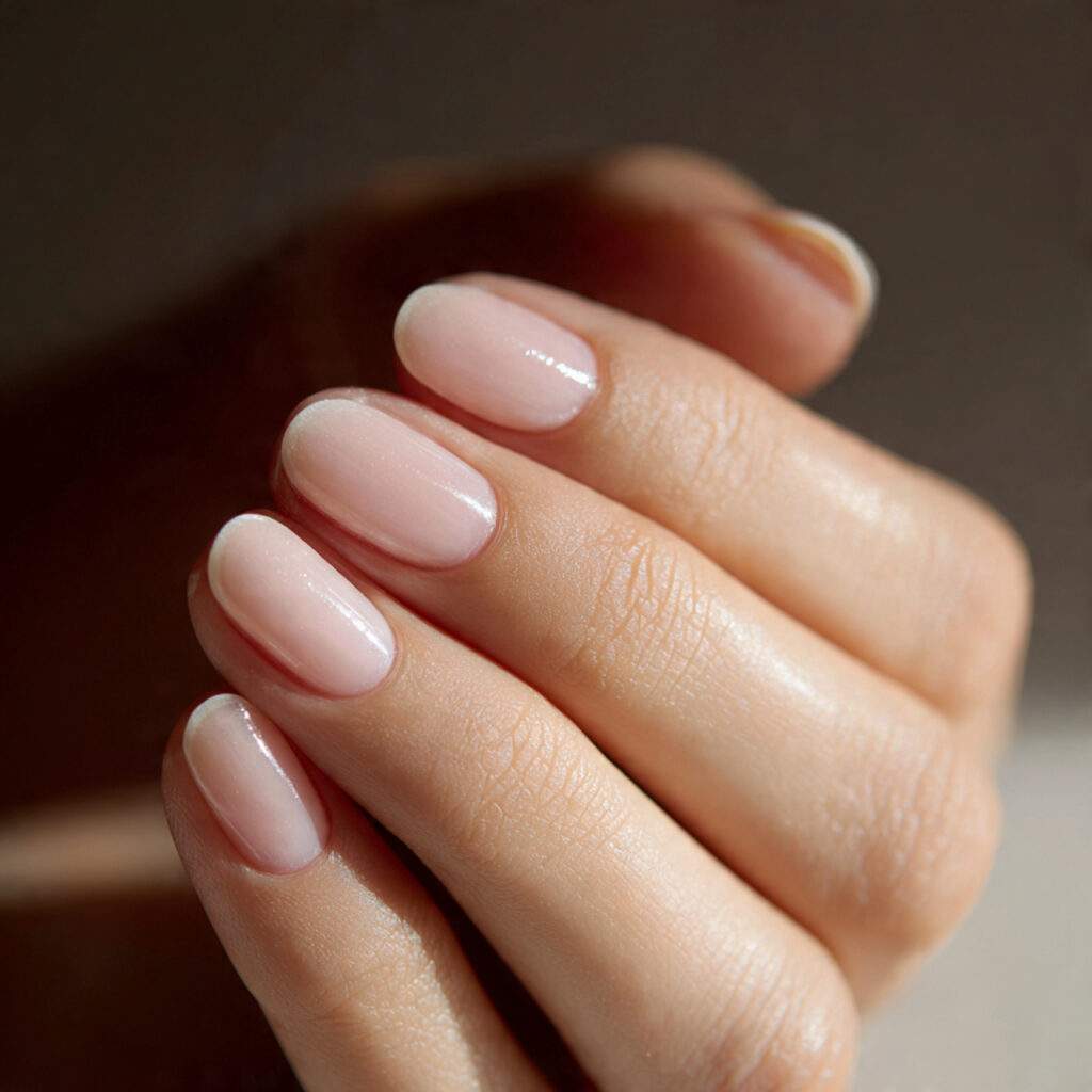 close up of short rounded natural nails no