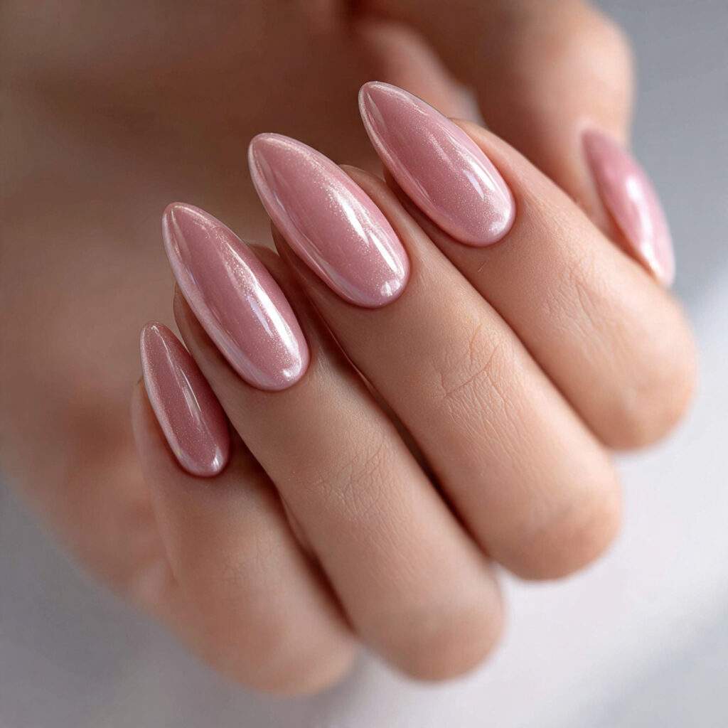 close up photo of almond shaped nails painted in 3