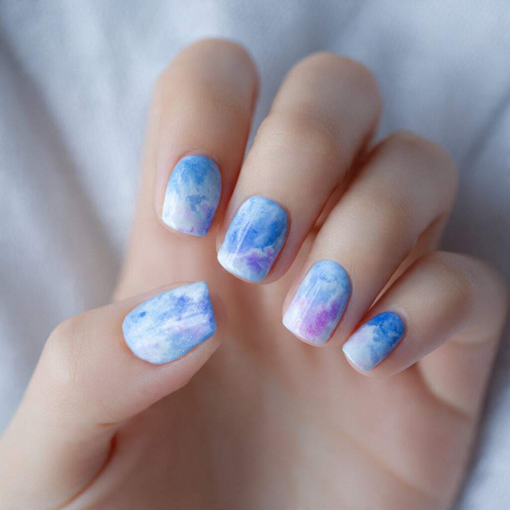 close up photo of cerulean blue nails with