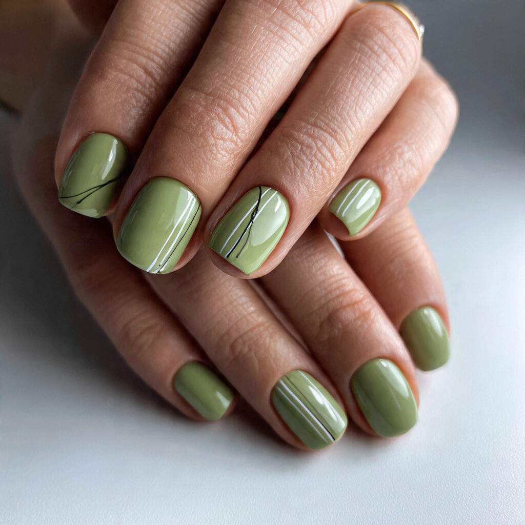 close up photo of green nails with simple