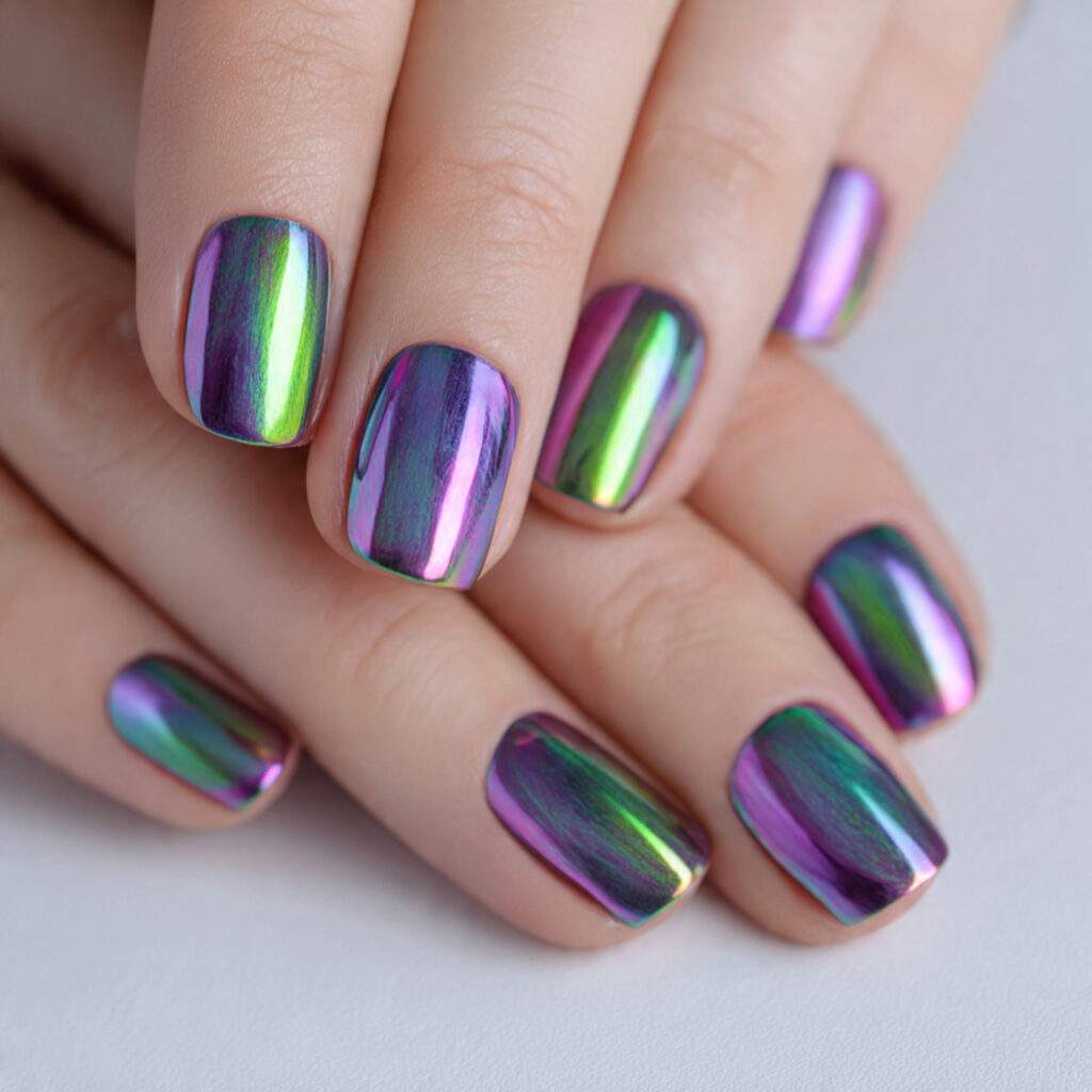 close up photo of short nails painted in 13