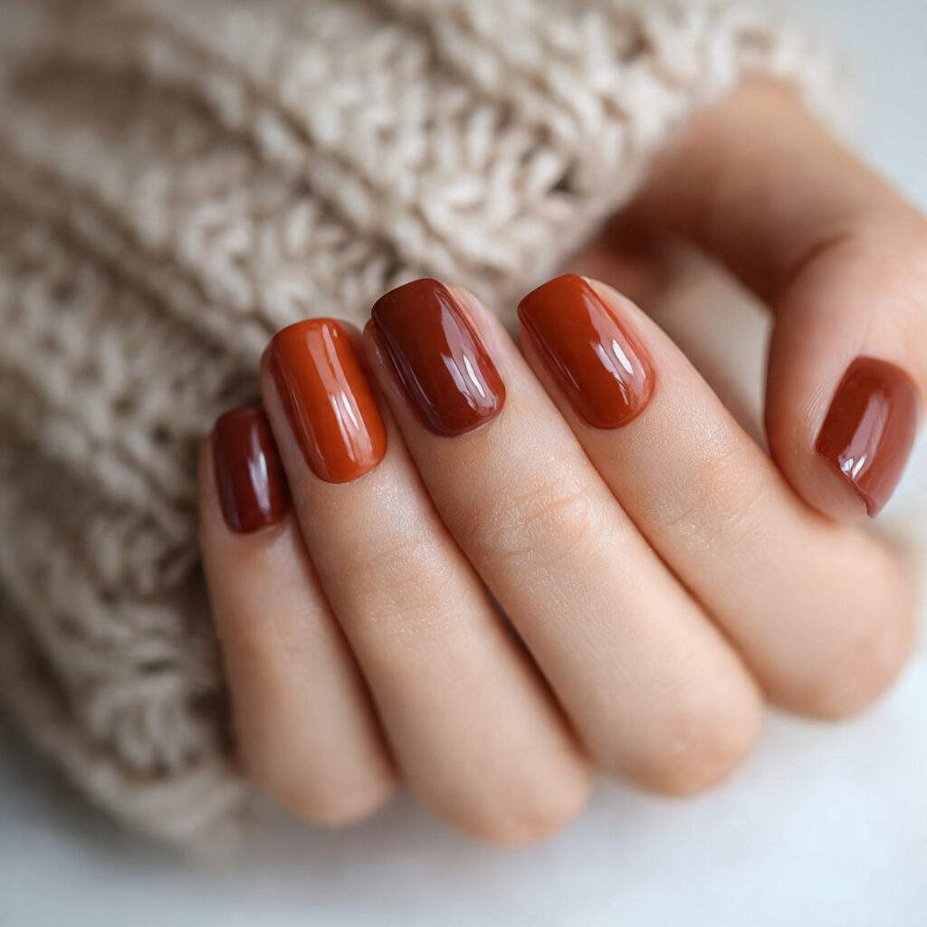 close up photo of short nails painted in 5