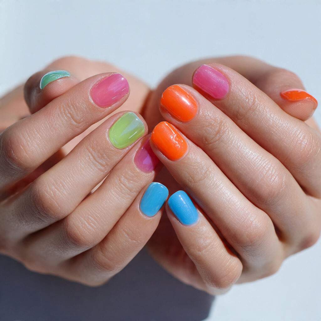 close up photo of short nails painted in 9