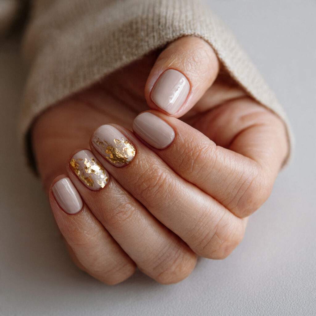 close up photo of short nails with gold