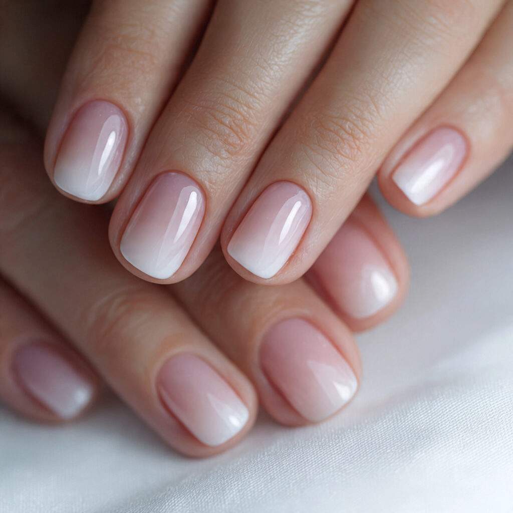 close up photo of short nails with soft 1