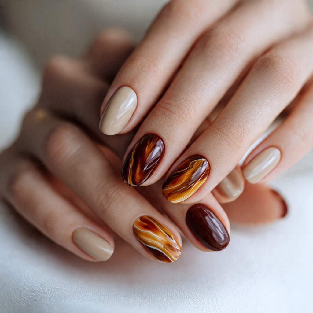 close up photo of short nails with tortoiseshell