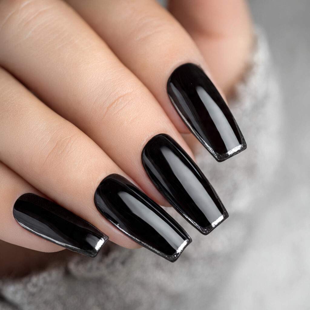 coffin nails with glossy edge details add