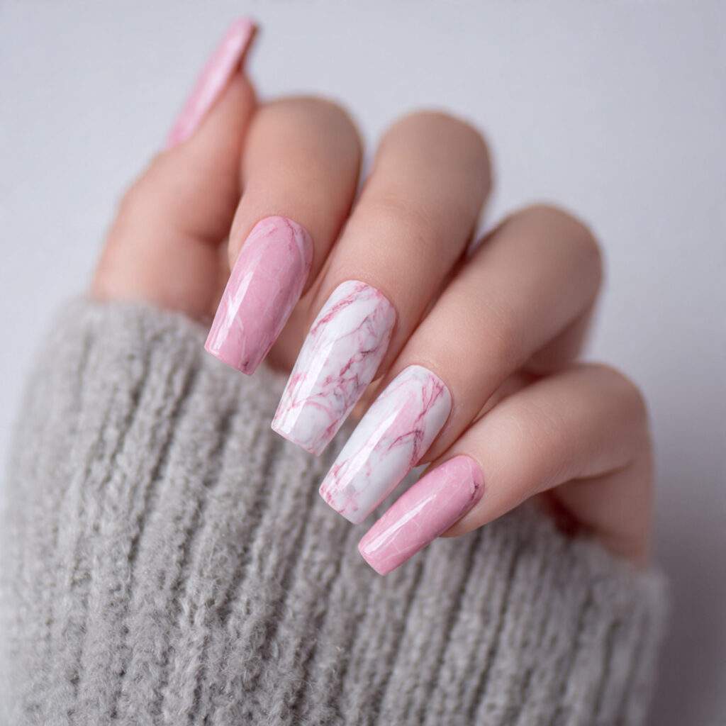 coffin nails with soft marble details add