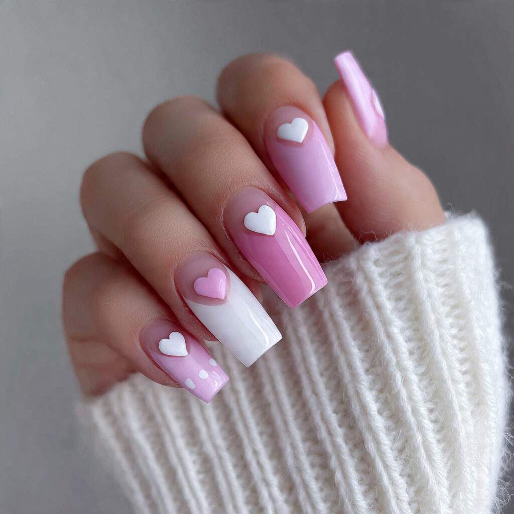 coffin valentine nails with hearts combine minimal