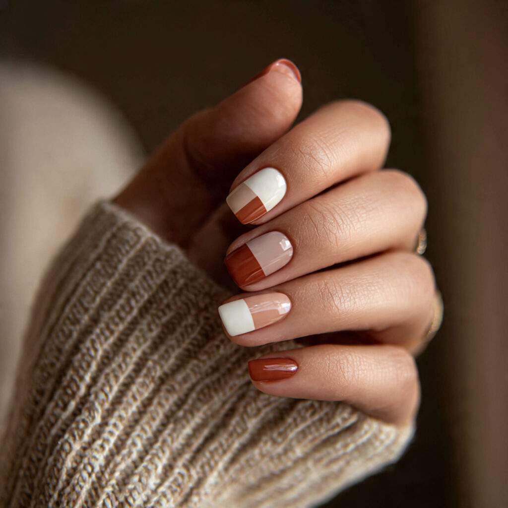 color blocked nails with softer contrasts and balanced