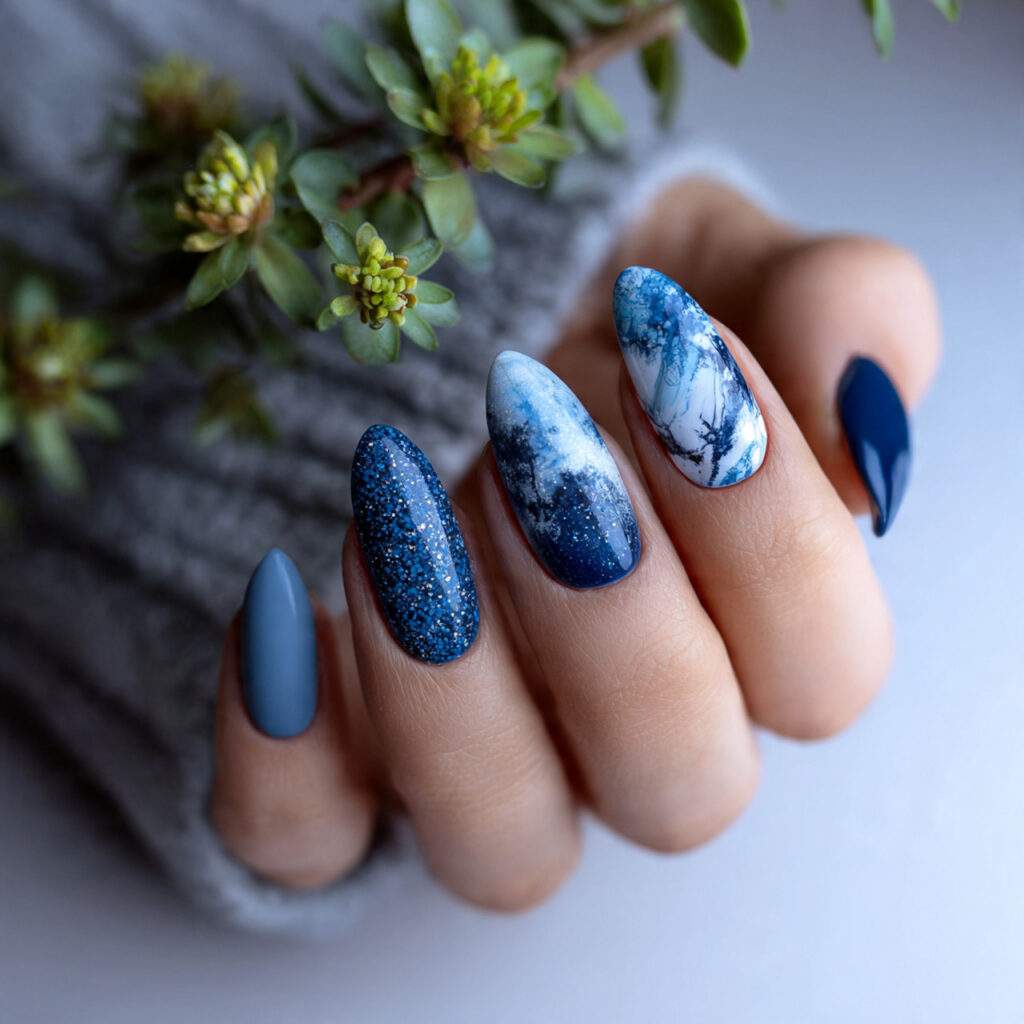 cool blue january nails in cool tones