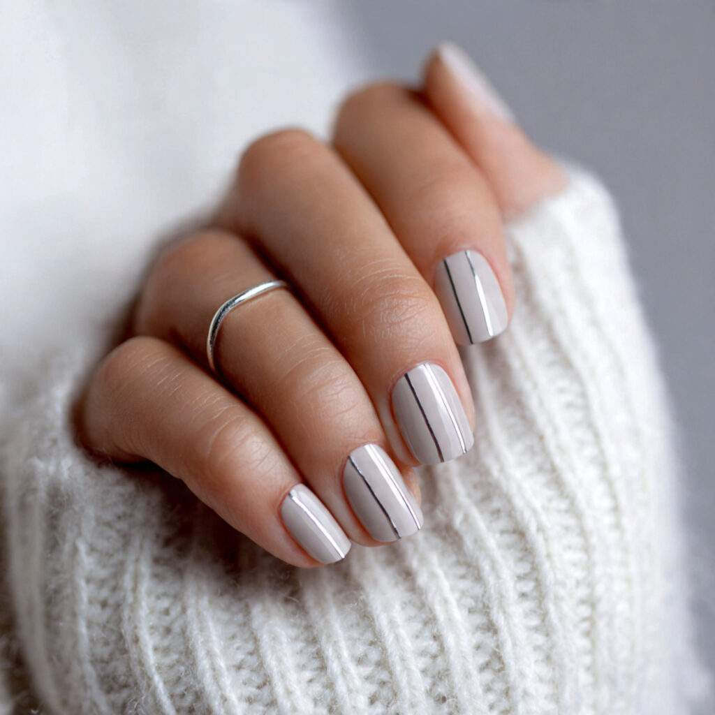 cool soft gray nails accented with thin