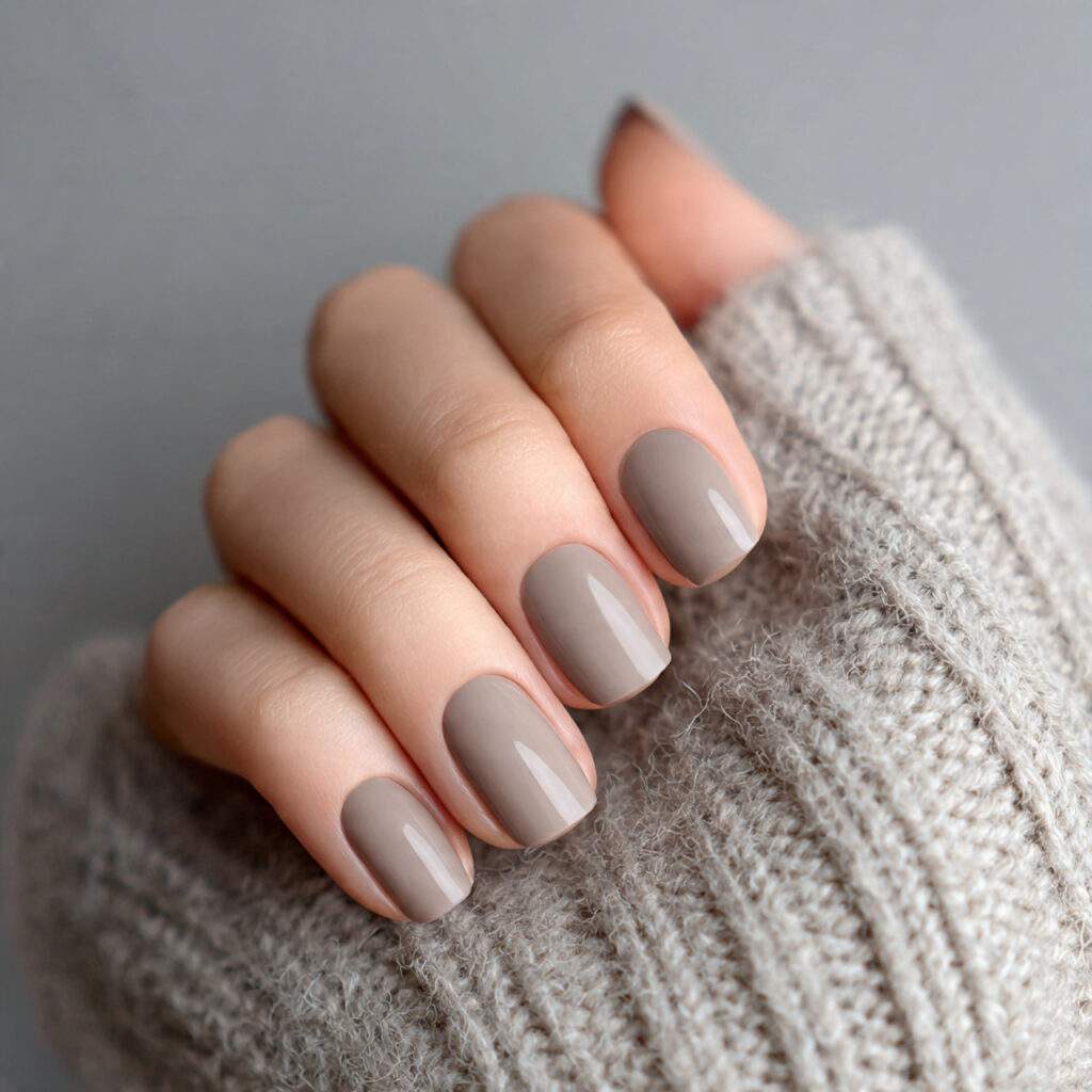 cool toned soft taupe nails with matte finish