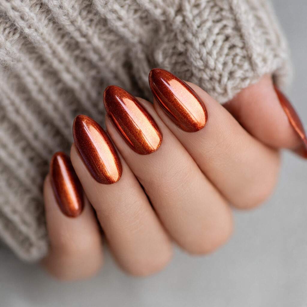 copper glow nails are metallic shiny and