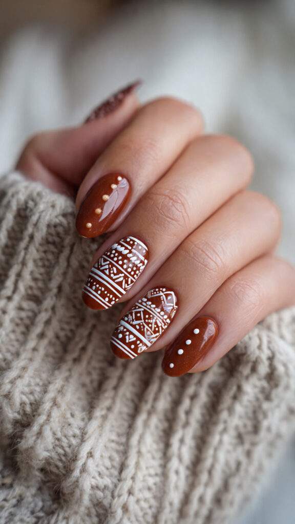 cozy brown gingerbread nails look warm and