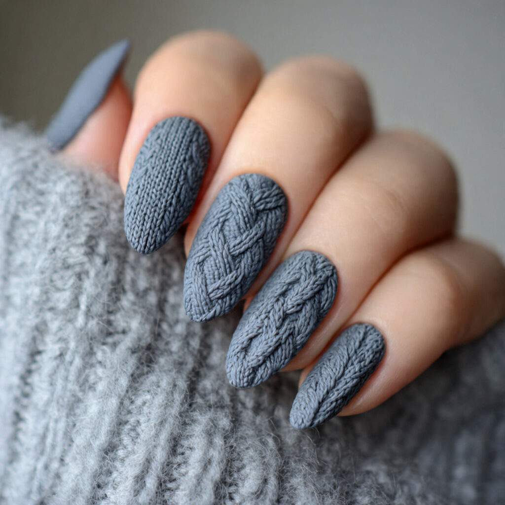 cozy knit gray almond winter nails feel