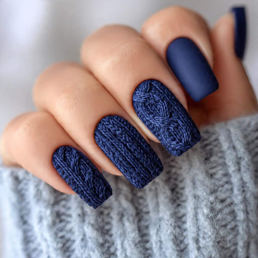cozy knit navy blue winter nails feel