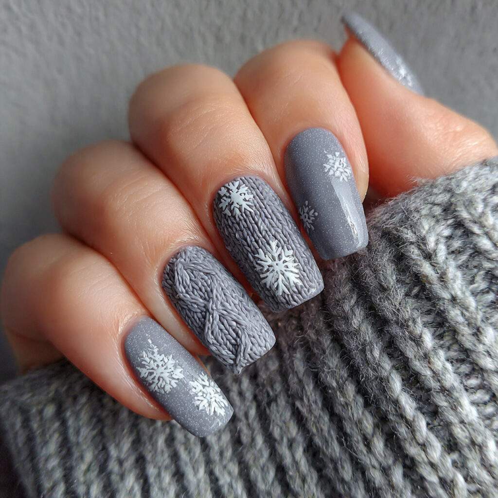 cozy knit snowflake gray nails feel warm