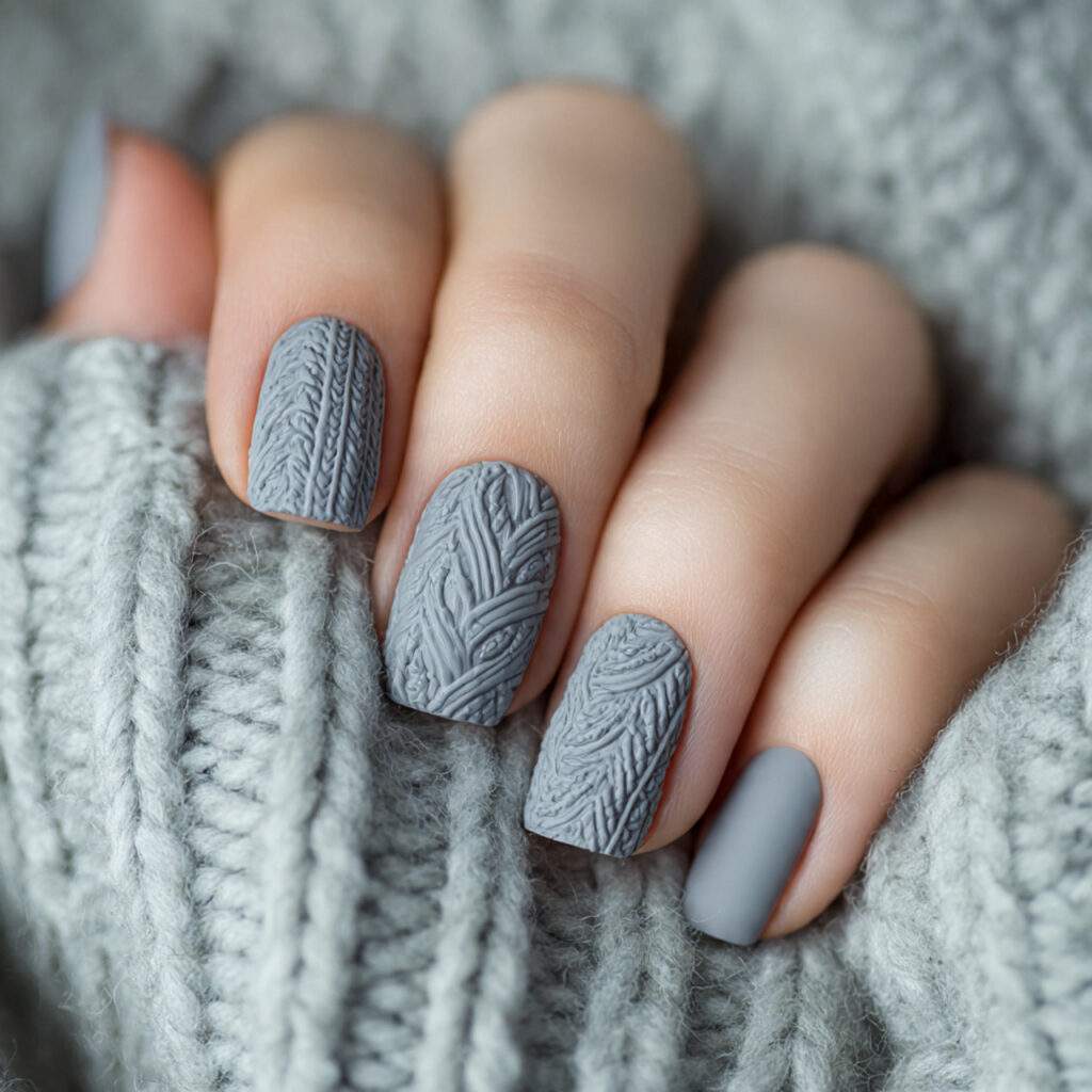 cozy knit swirl gray winter nails feel
