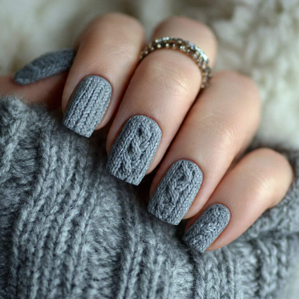 cozy knit winter gray nails feel textured
