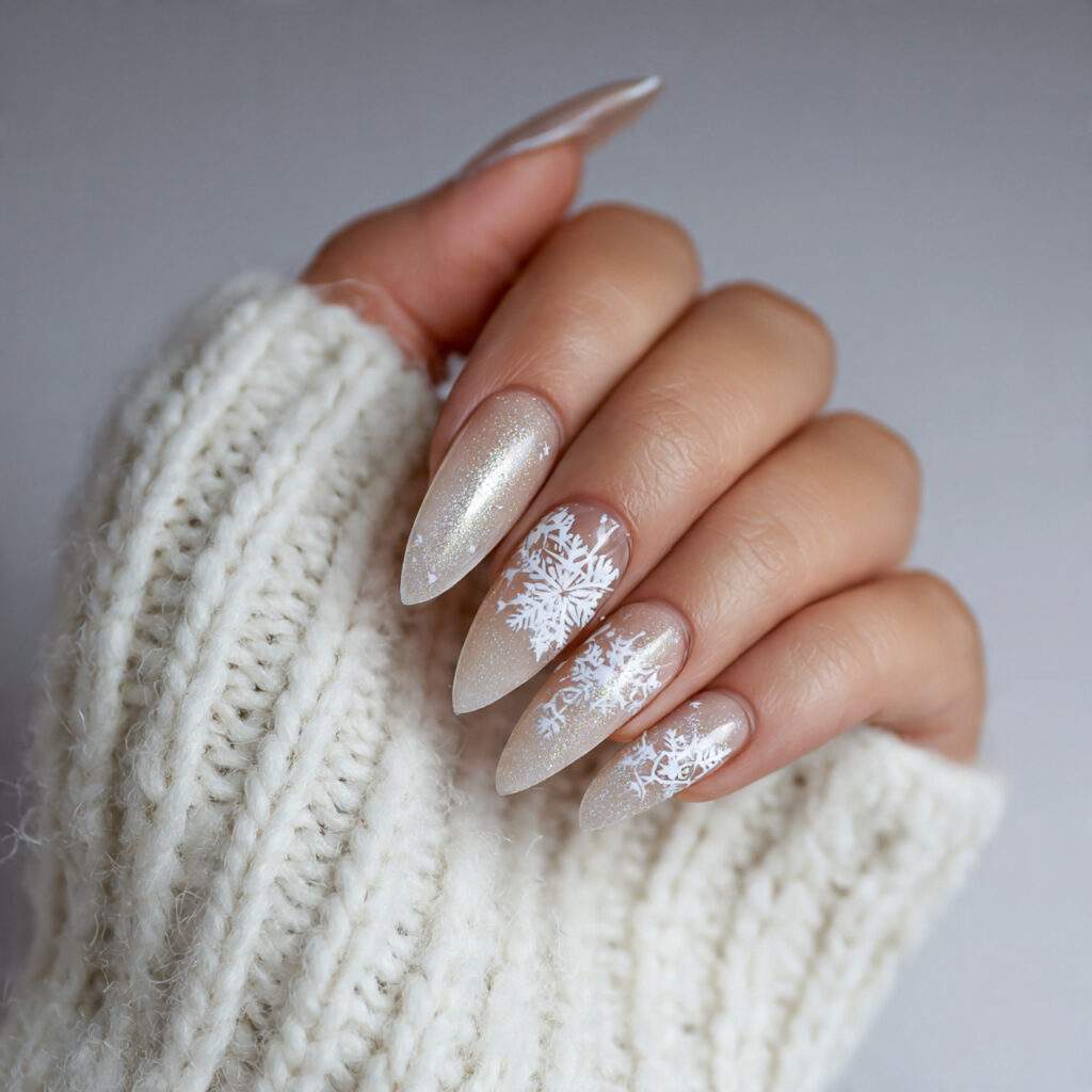 cozy snowfall luxe stiletto nails feel soft