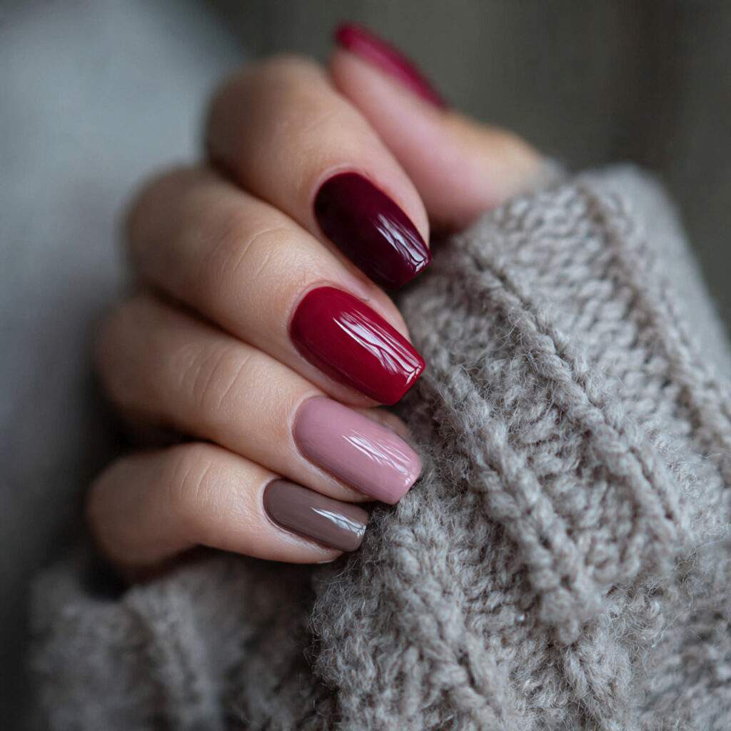 cozy valentine nails use warmer winter inspired shades