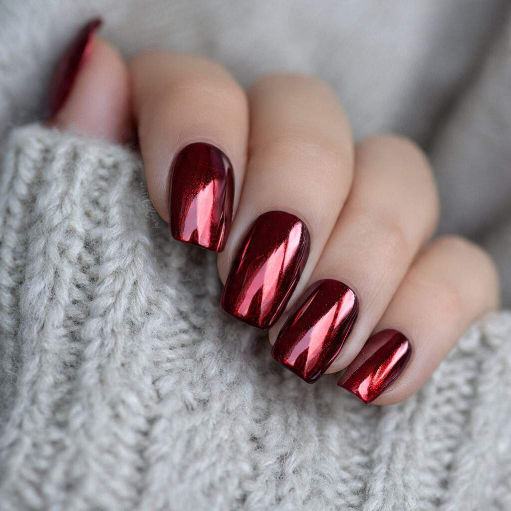 crimson ice chrome nails bring rich color