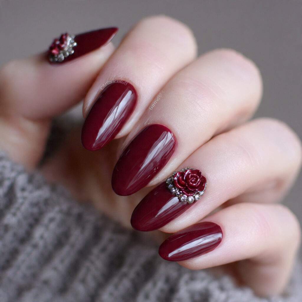 crimson petal charm burgundy nails
