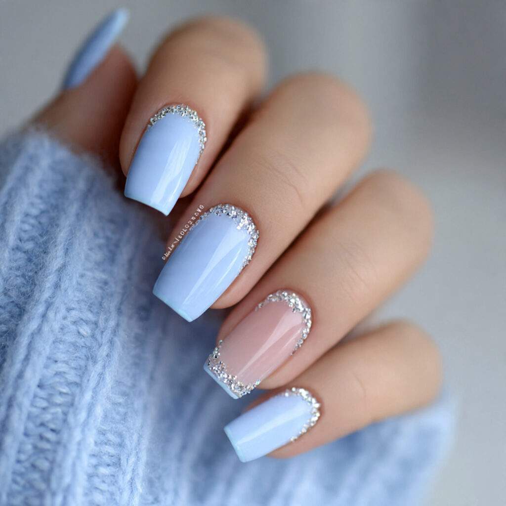 crystal ice french light blue nails feel