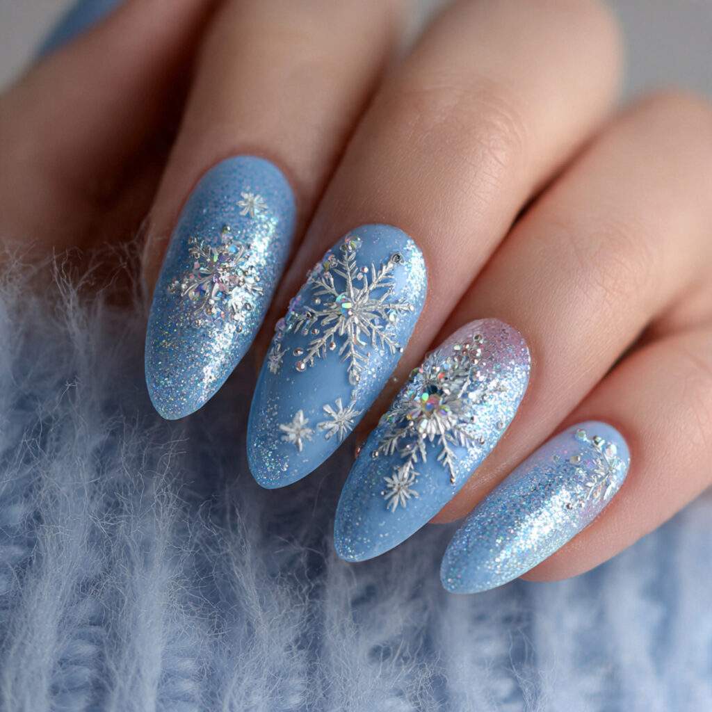 crystal snowflake shine nails combine sparkle and