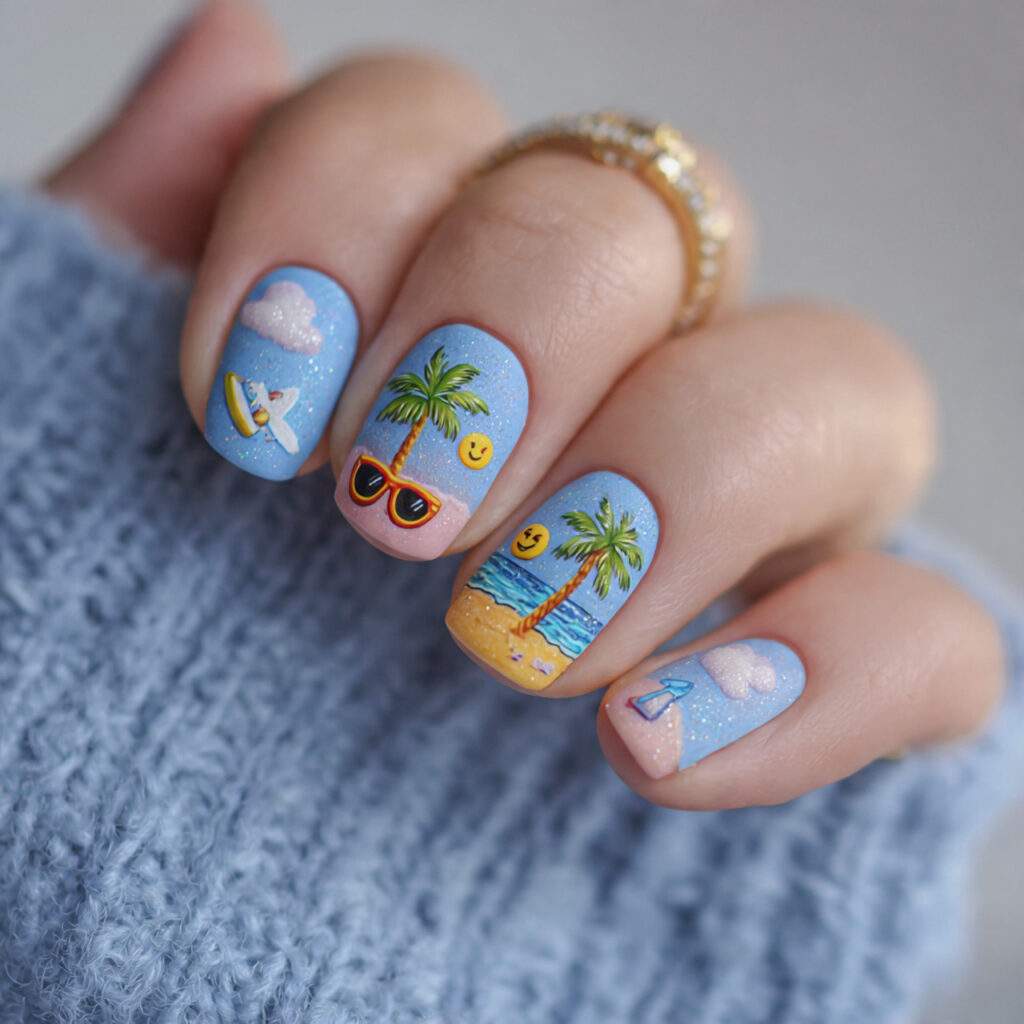 cute beach emoji nails for a fun