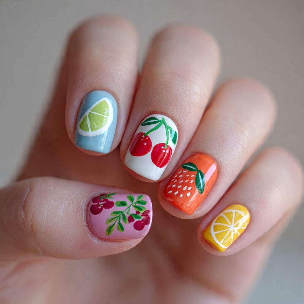 cute fruit accent nails