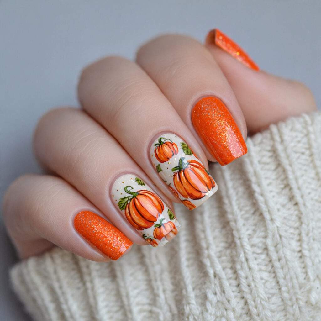 cute pumpkin nail art for festive fall