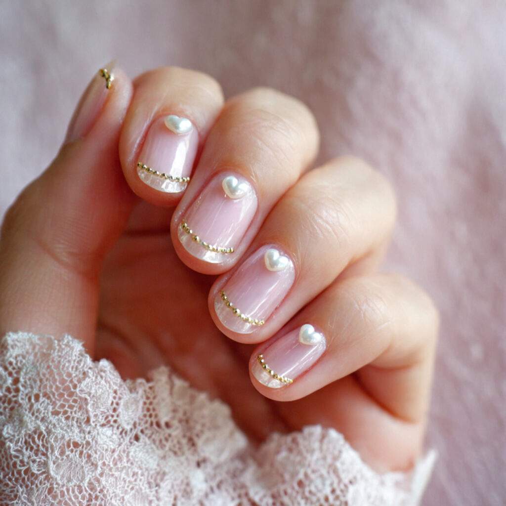 dainty pearl heart nails add a soft