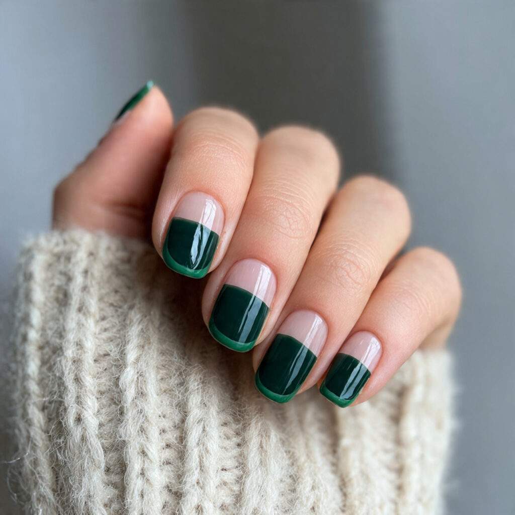 dark green french tip winter nails feel