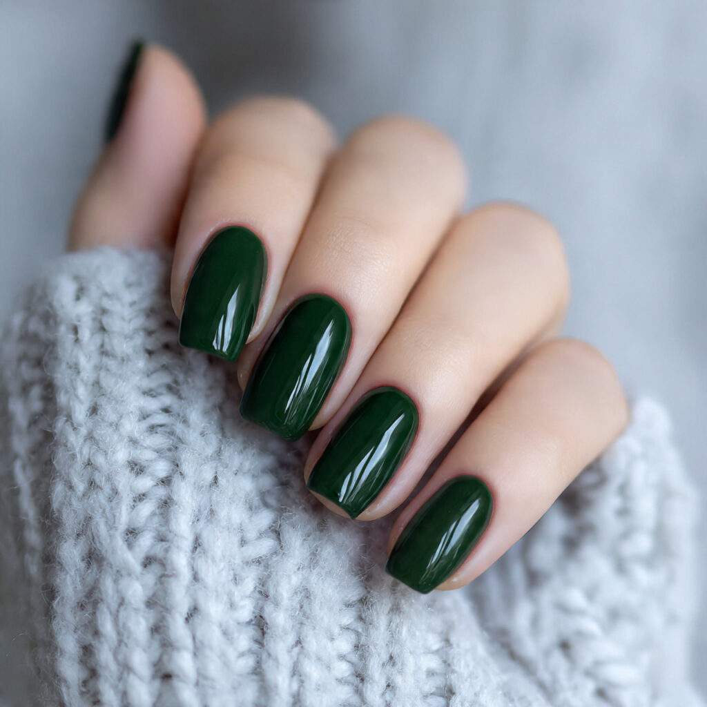 dark green winter square nails feel sharp
