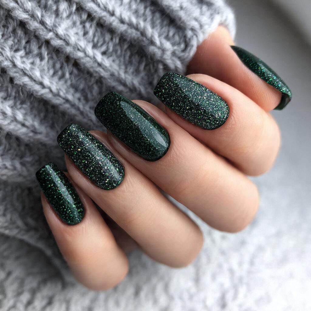 deep winter green sparkle nails feel bold