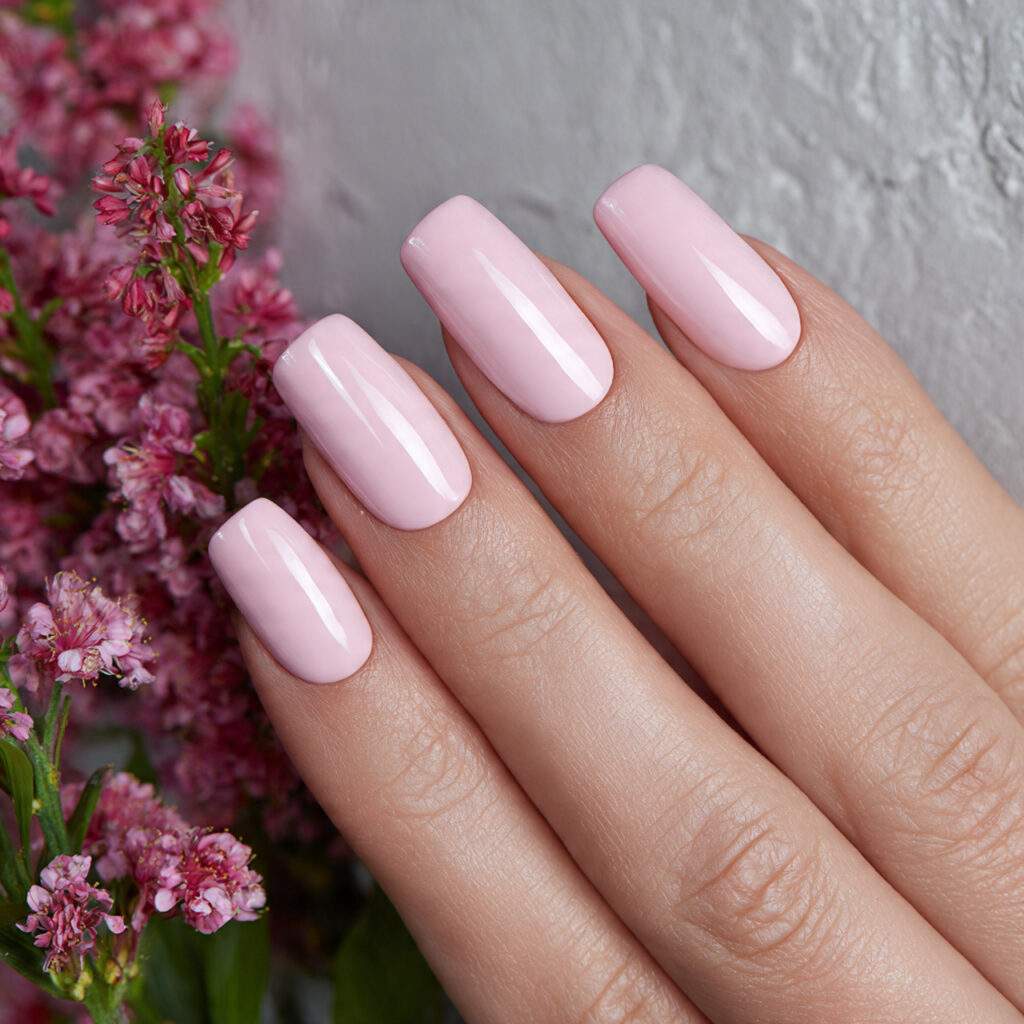 design nails in pale pink with a
