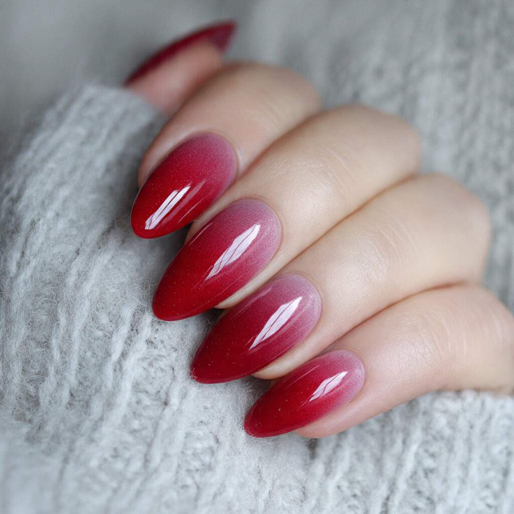 dimensional valentine nails almond red through gradual