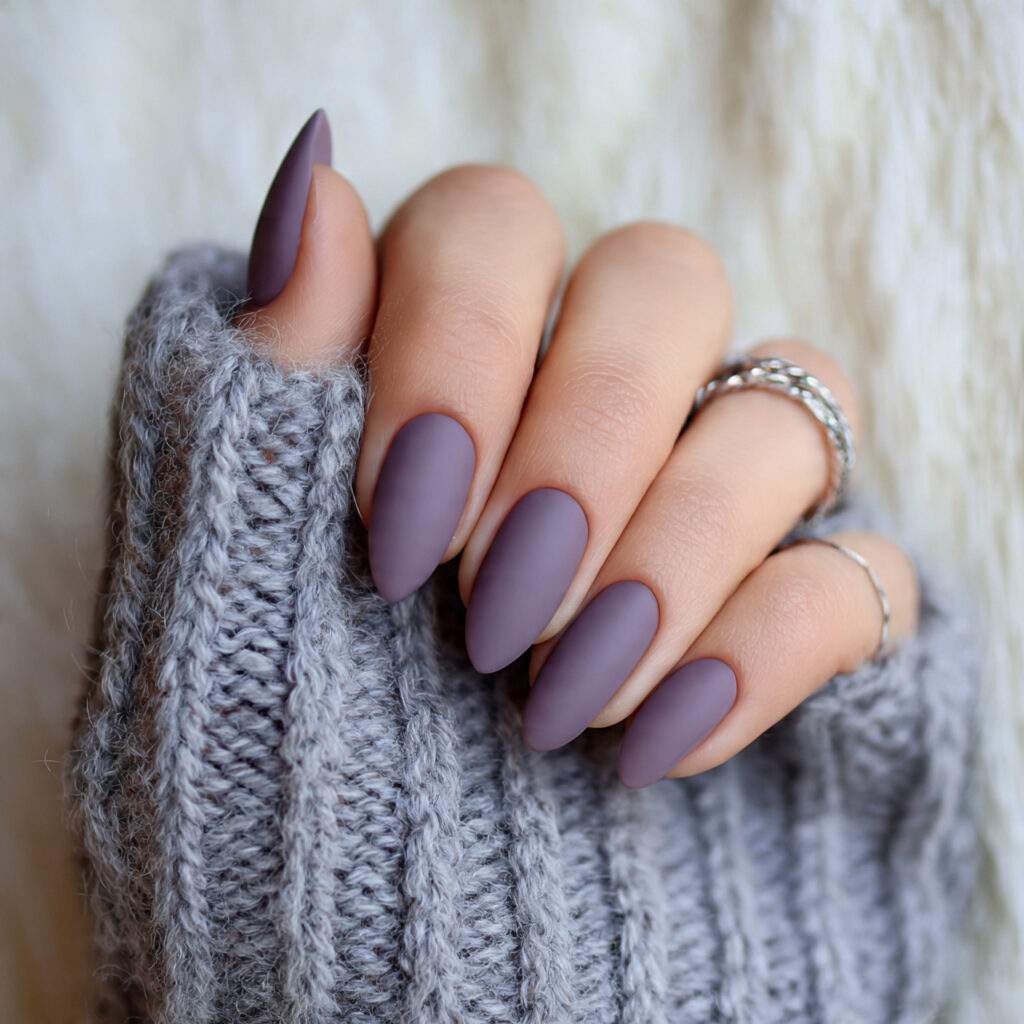dusty purple winter nails with a matte