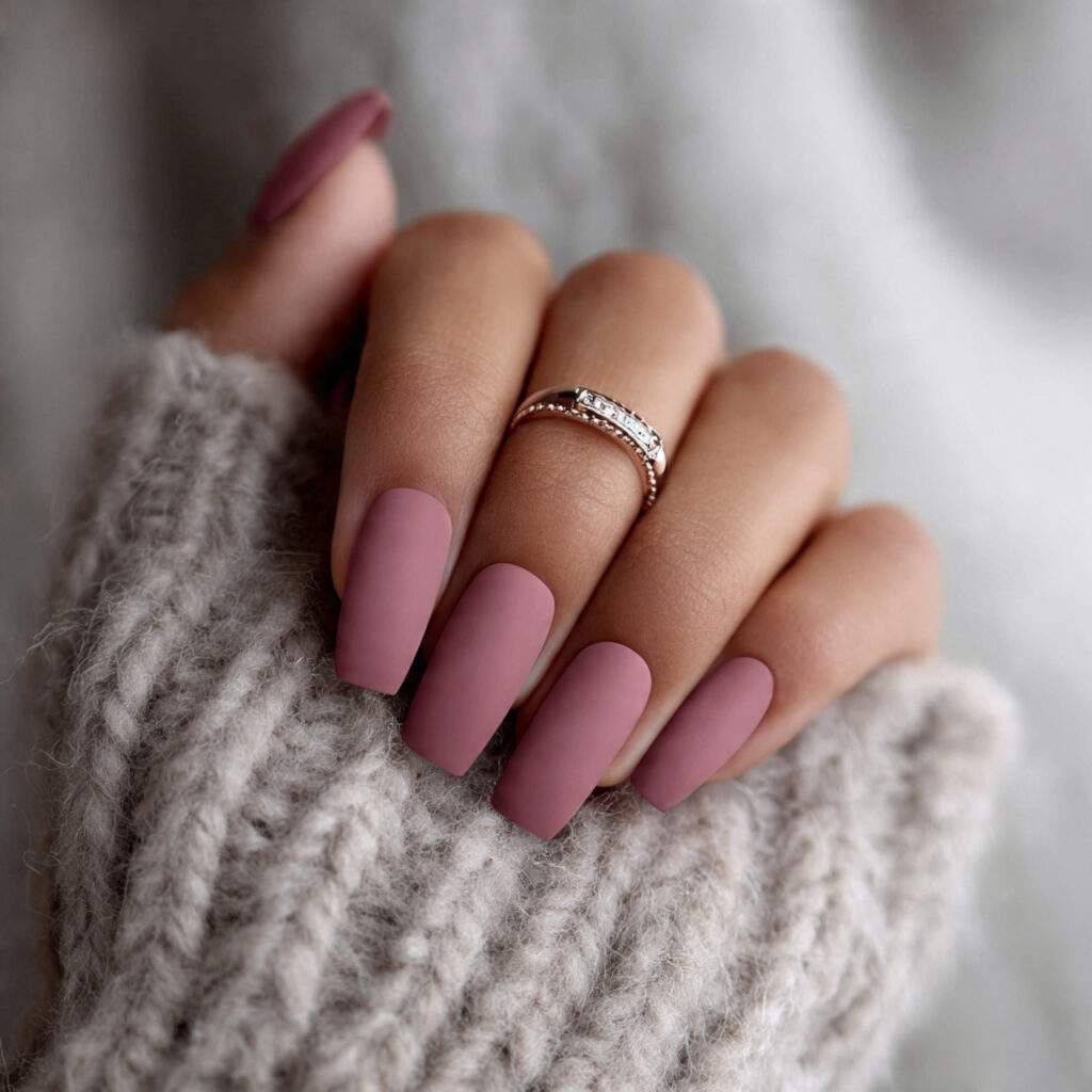 dusty rose matte winter nails pin style