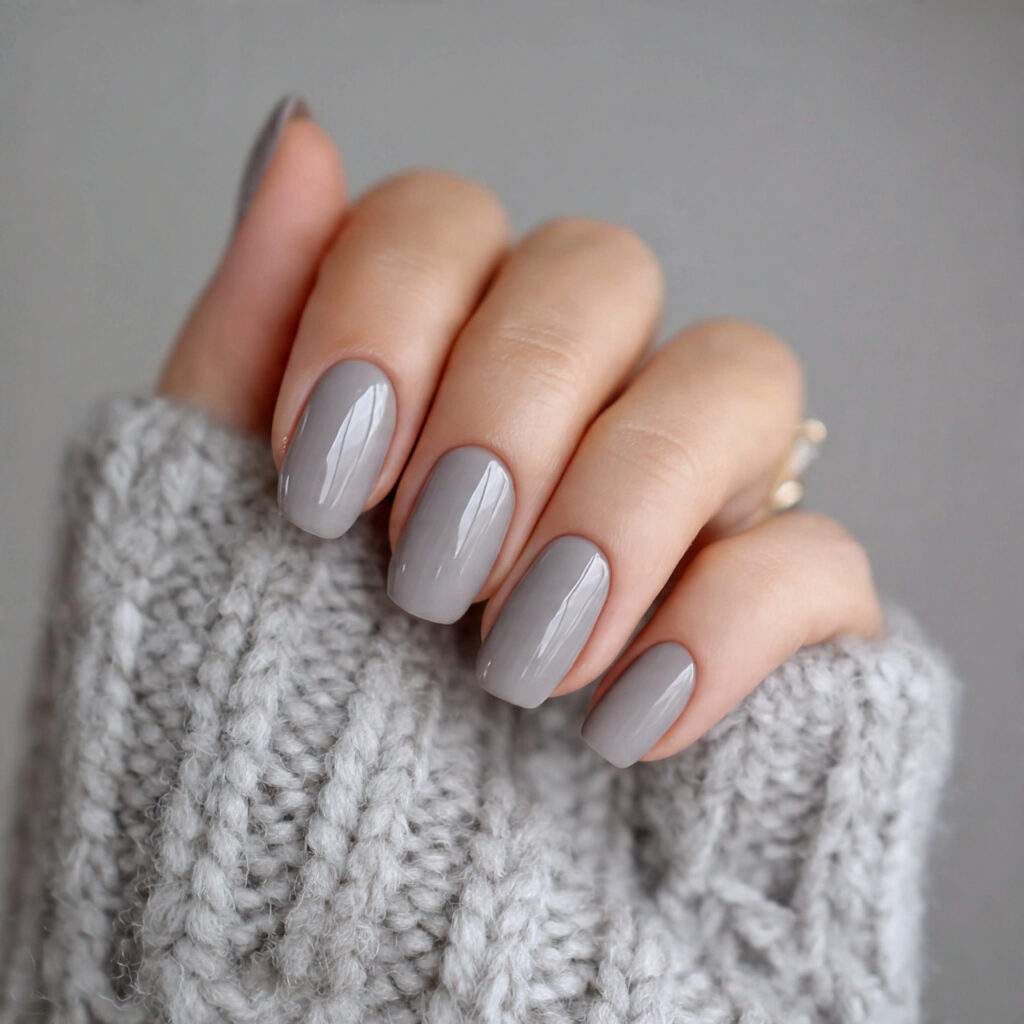 elegant winter nails in soft gray shades