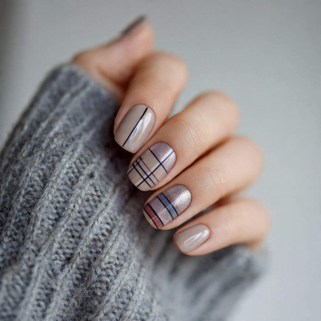 elegant winter nails with minimal line art