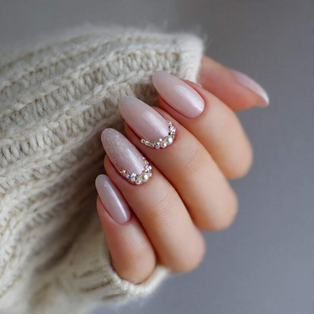 elegant winter nails with pearl accents feel